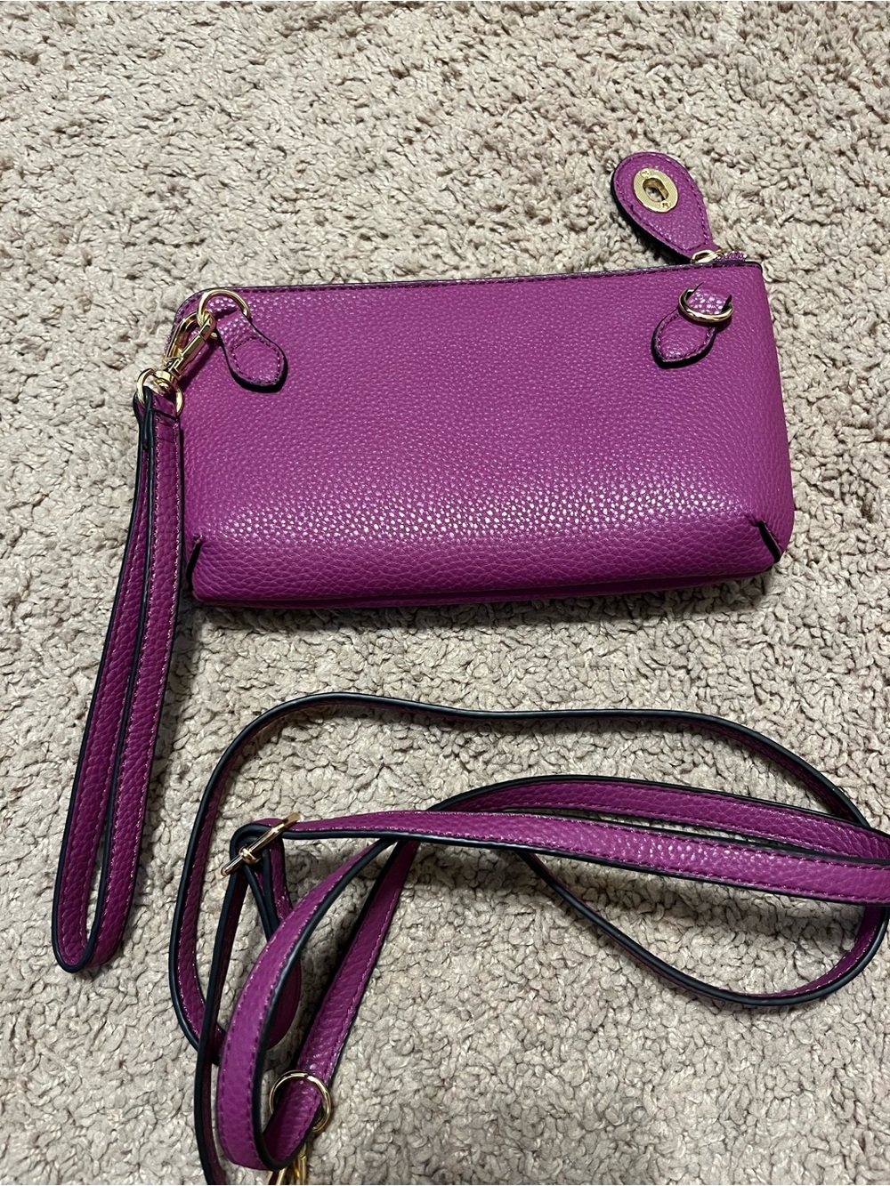 Women's Purple Pebbled Leather Wristlet Crossbody